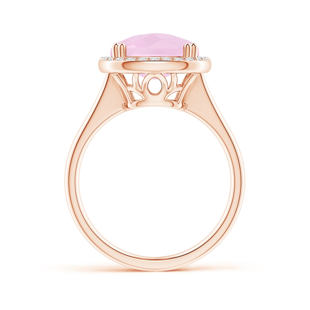 14x10mm AAA Cushion Rose Quartz Cocktail Ring with Alternating Halo in Rose Gold Side-1
