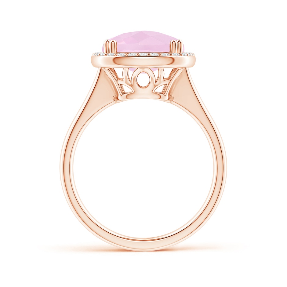 14x10mm AAA Cushion Rose Quartz Cocktail Ring with Alternating Halo in Rose Gold side-1