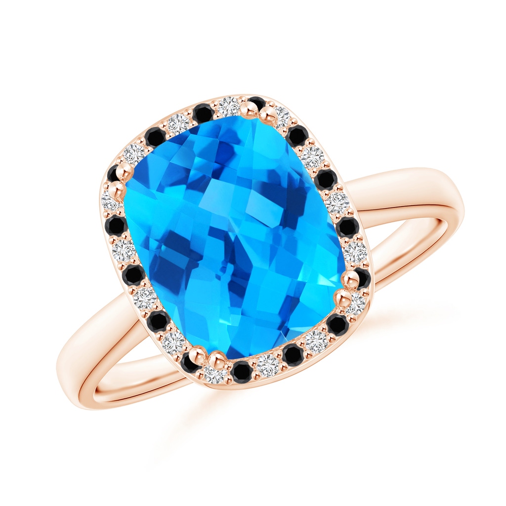 10x8mm AAA Cushion Swiss Blue Topaz Cocktail Ring with Alternating Halo in Rose Gold