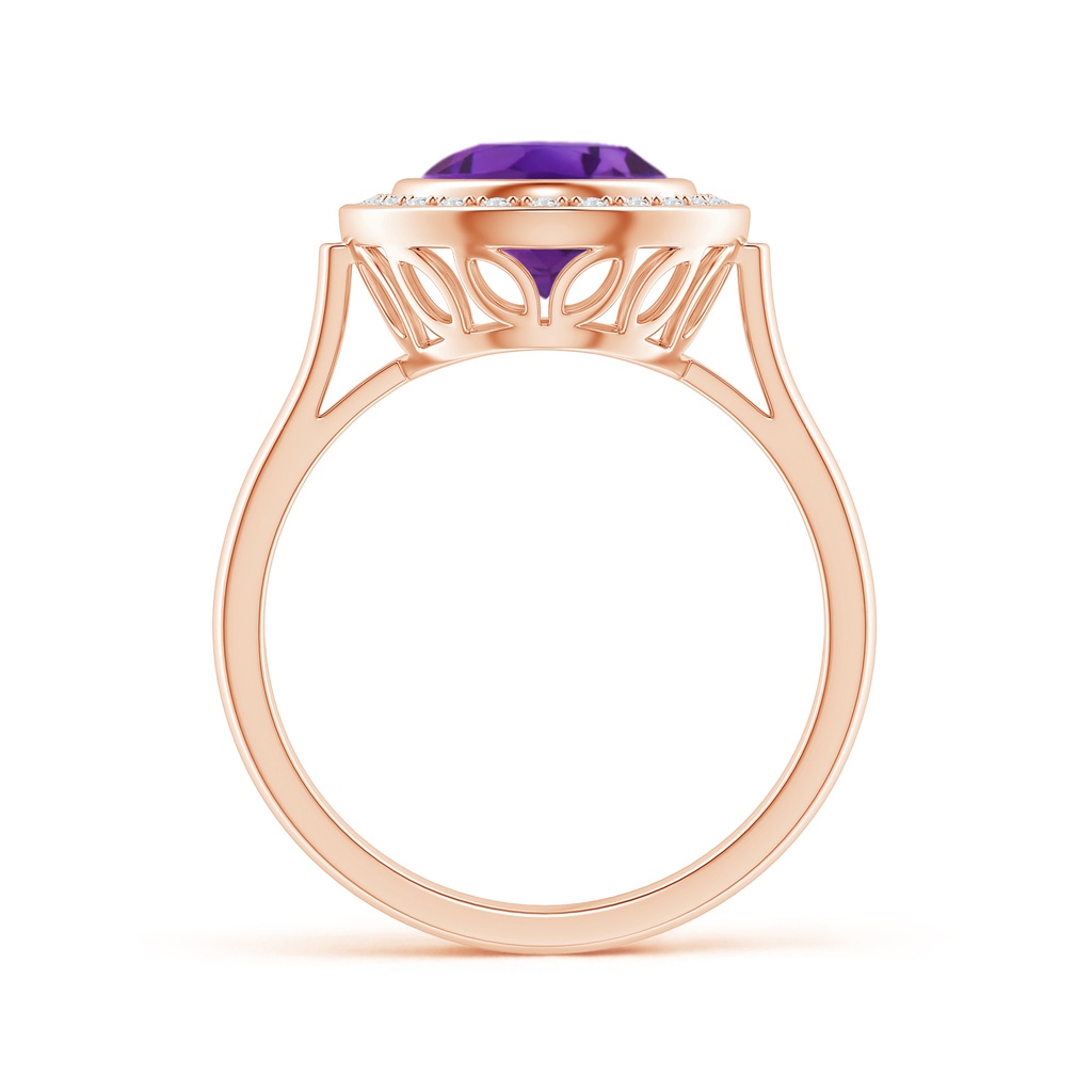 10x8mm AAA Bezel-Set Oval Amethyst Ring with Diamond Halo in Rose Gold Product Image