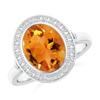 10x8mm AAA Bezel-Set Oval Citrine Ring with Diamond Halo in White Gold