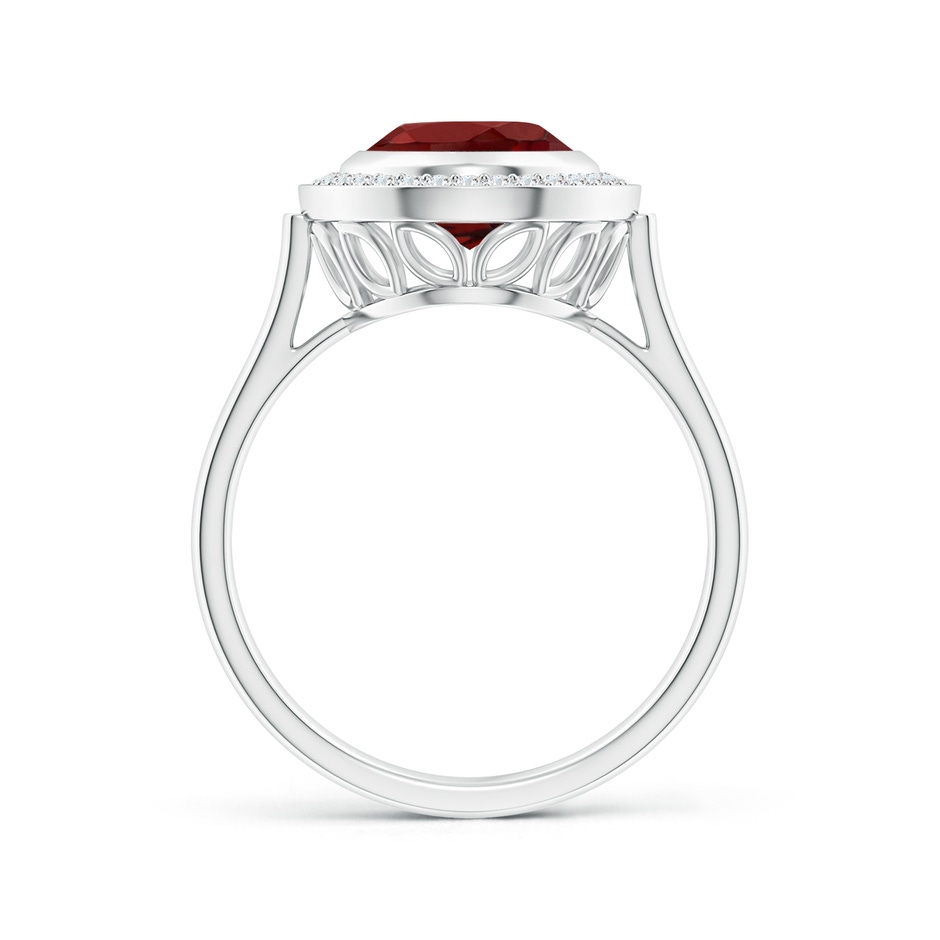 10x8mm AAAA Bezel-Set Oval Garnet Ring with Diamond Halo in White Gold side-1