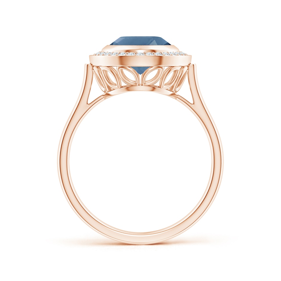 10x8mm A Bezel-Set Oval London Blue Topaz Ring with Diamond Halo in Rose Gold side-1