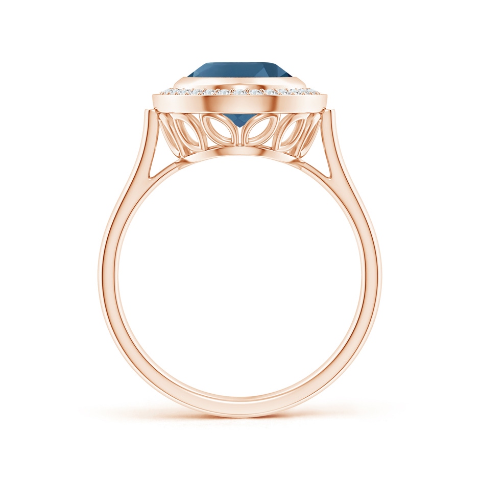 10x8mm AA Bezel-Set Oval London Blue Topaz Ring with Diamond Halo in Rose Gold side-1