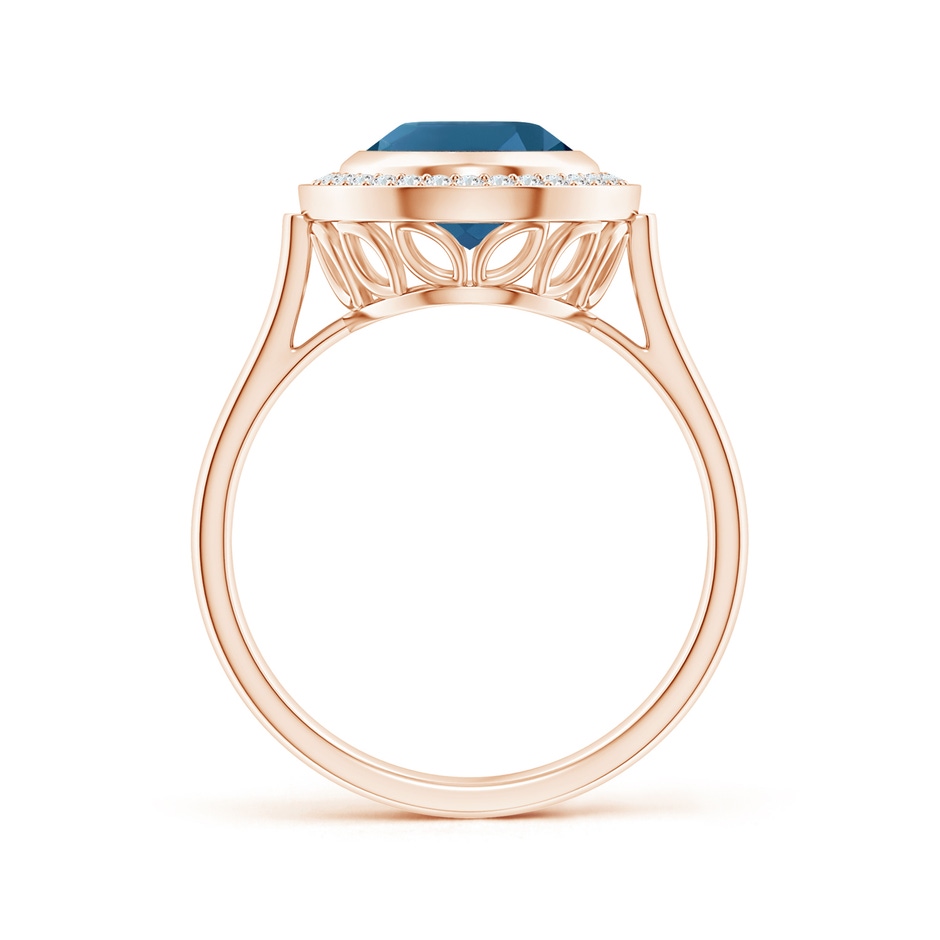 10x8mm AAA Bezel-Set Oval London Blue Topaz Ring with Diamond Halo in Rose Gold side-1