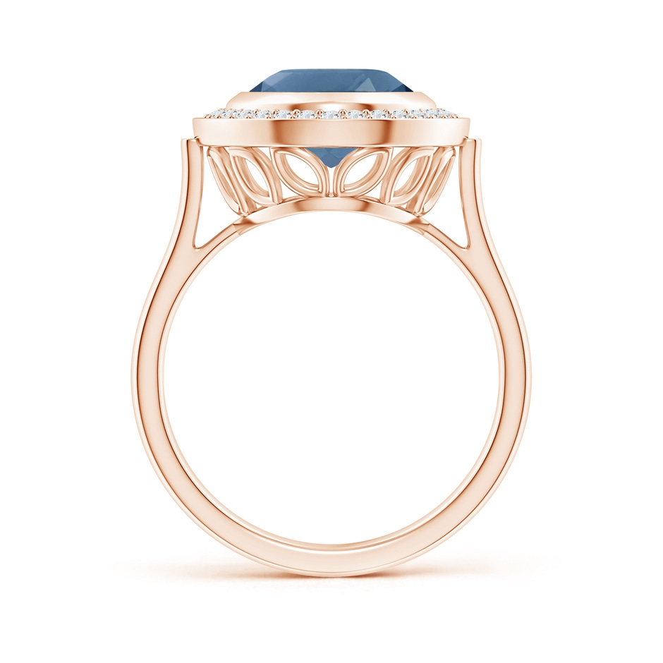 11x9mm A Bezel-Set Oval London Blue Topaz Ring with Diamond Halo in Rose Gold side-1