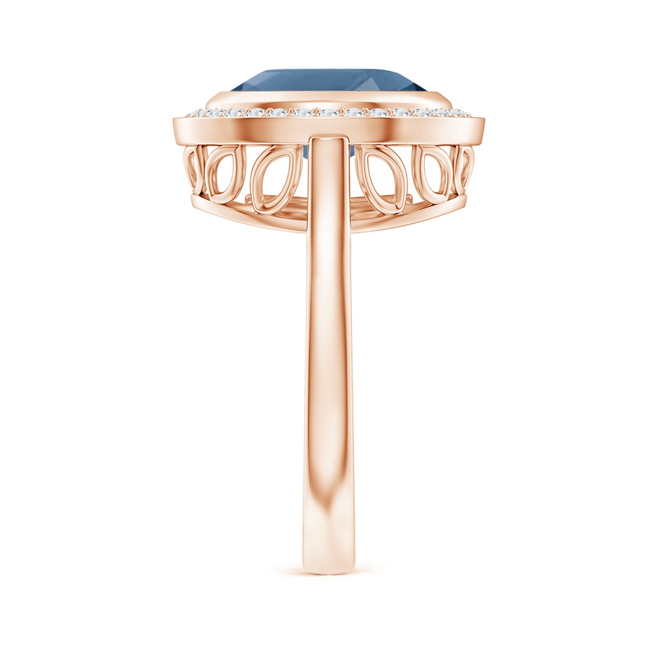 11x9mm A Bezel-Set Oval London Blue Topaz Ring with Diamond Halo in Rose Gold side-2