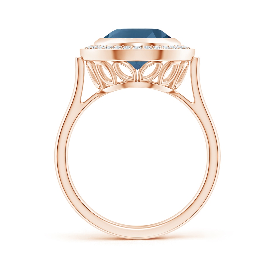 11x9mm AA Bezel-Set Oval London Blue Topaz Ring with Diamond Halo in Rose Gold side-1