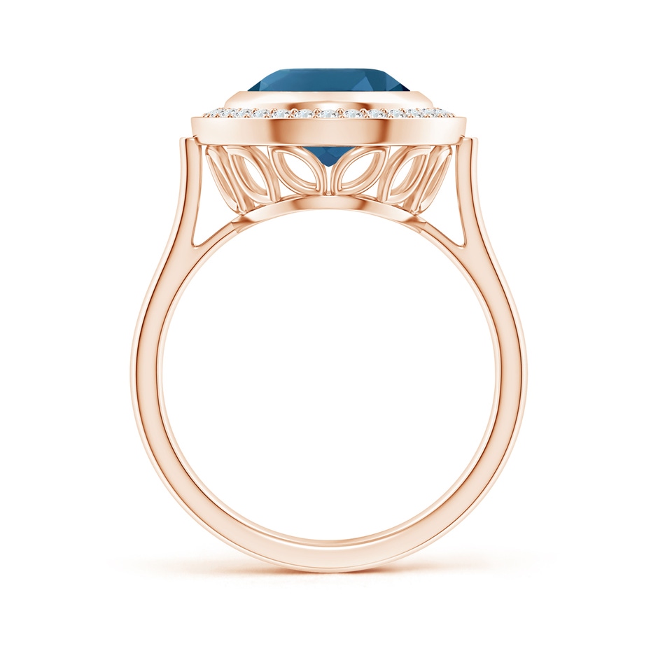 11x9mm AAA Bezel-Set Oval London Blue Topaz Ring with Diamond Halo in Rose Gold side-1