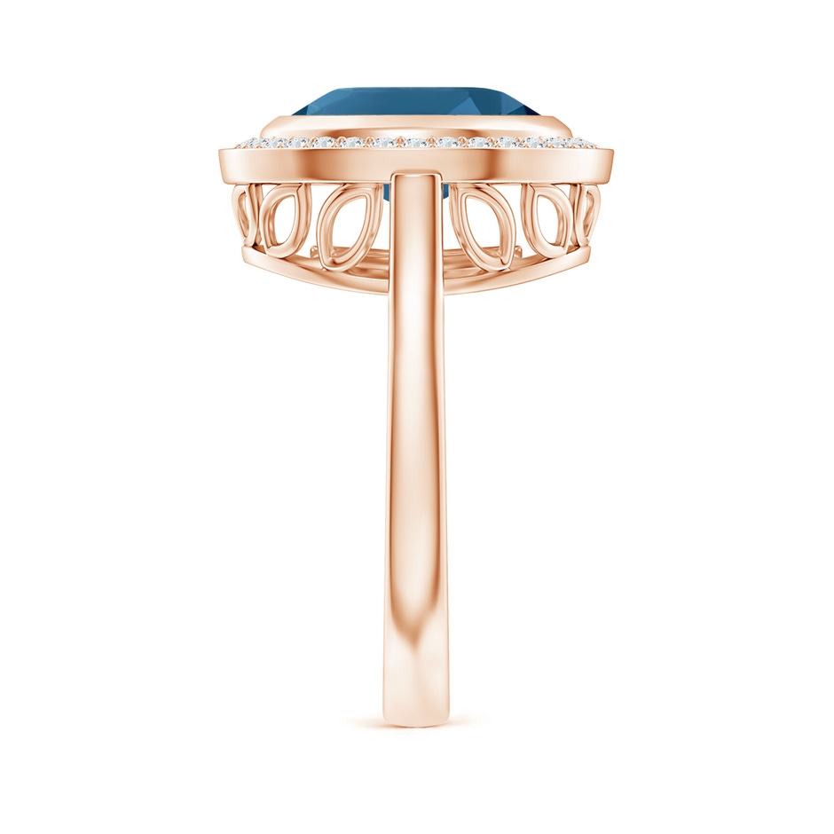 11x9mm AAA Bezel-Set Oval London Blue Topaz Ring with Diamond Halo in Rose Gold side-2