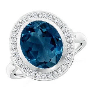 11x9mm AAAA Bezel-Set Oval London Blue Topaz Ring with Diamond Halo in White Gold