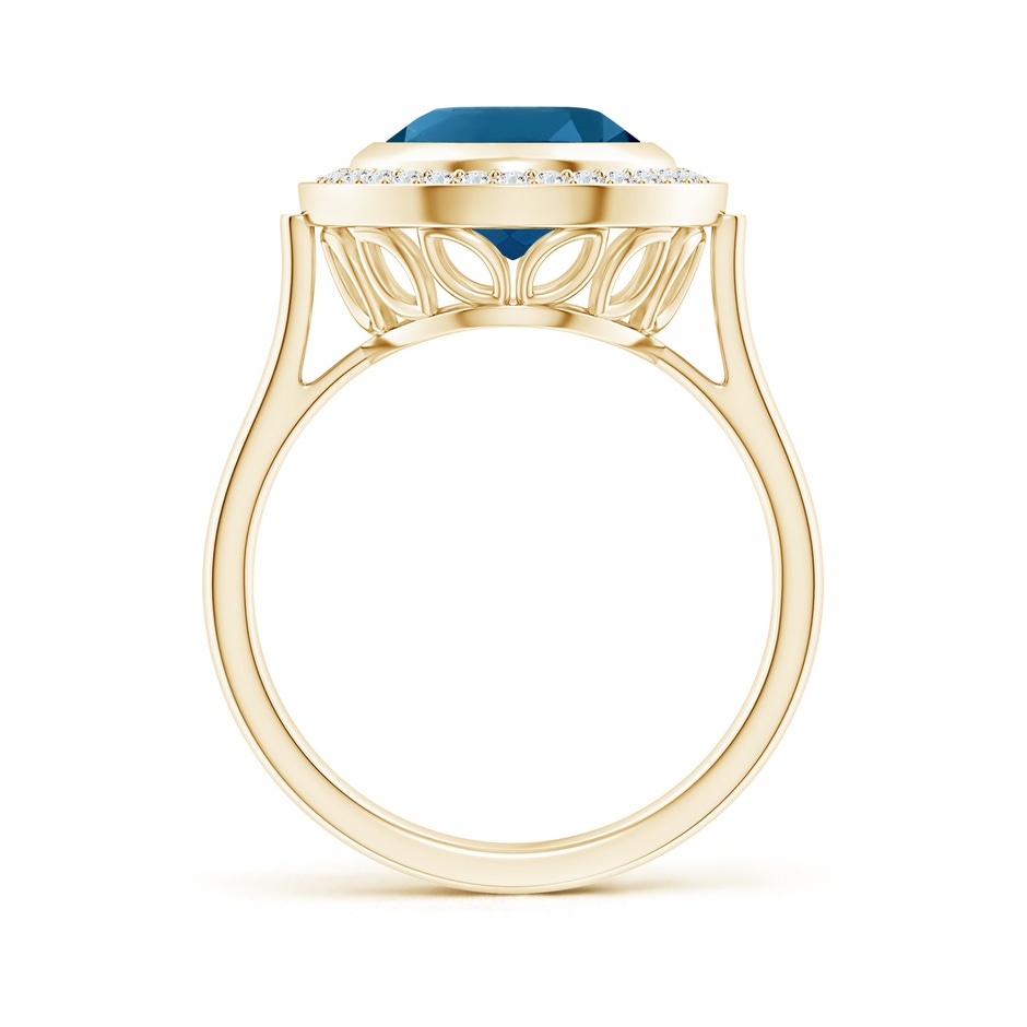 11x9mm AAAA Bezel-Set Oval London Blue Topaz Ring with Diamond Halo in Yellow Gold side-1
