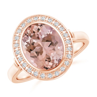 10x8mm AAAA Bezel-Set Oval Morganite Ring with Diamond Halo in Rose Gold