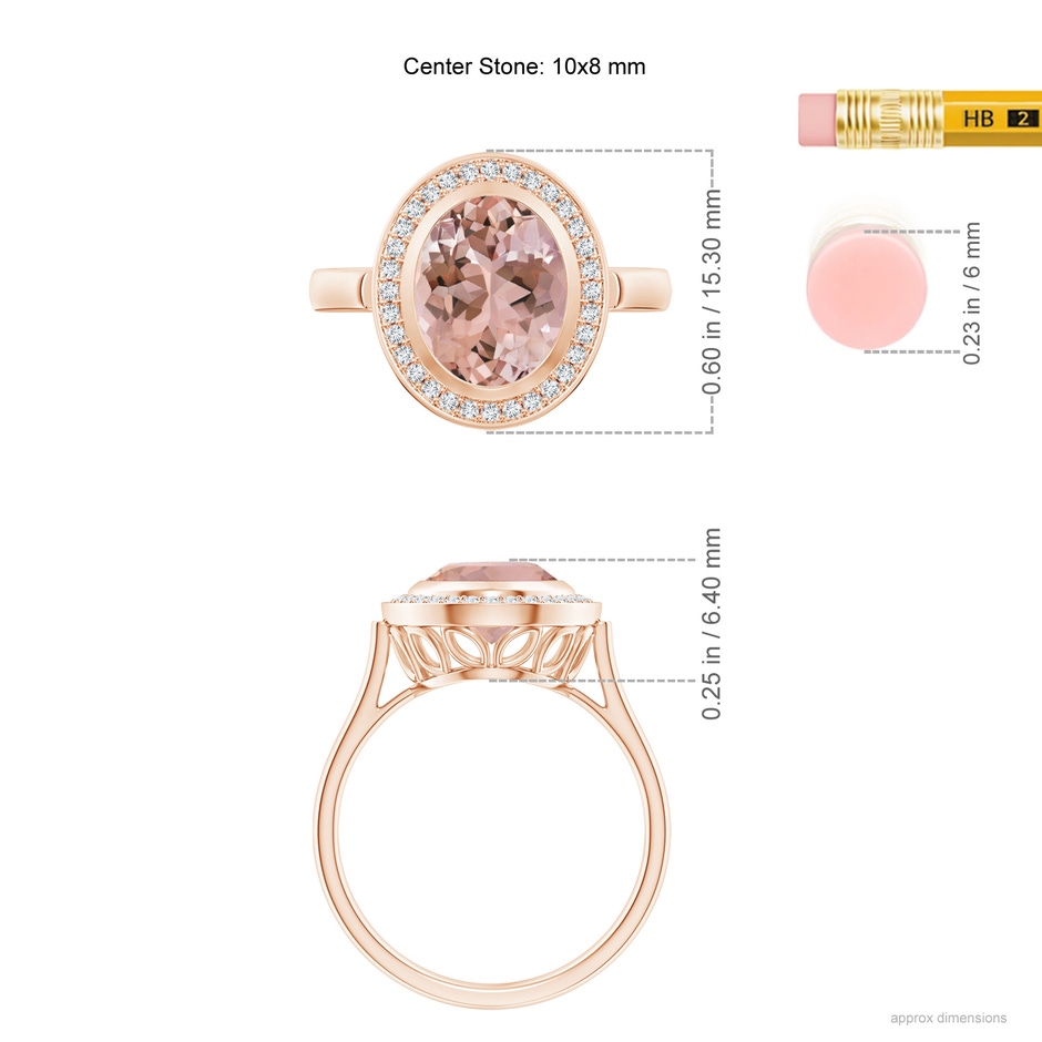 10x8mm AAAA Bezel-Set Oval Morganite Ring with Diamond Halo in Rose Gold product image