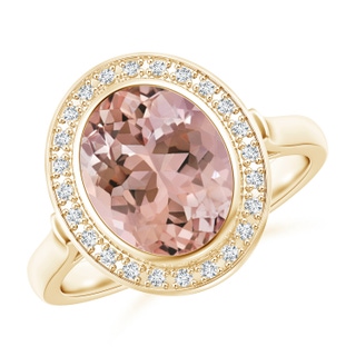 10x8mm AAAA Bezel-Set Oval Morganite Ring with Diamond Halo in Yellow Gold