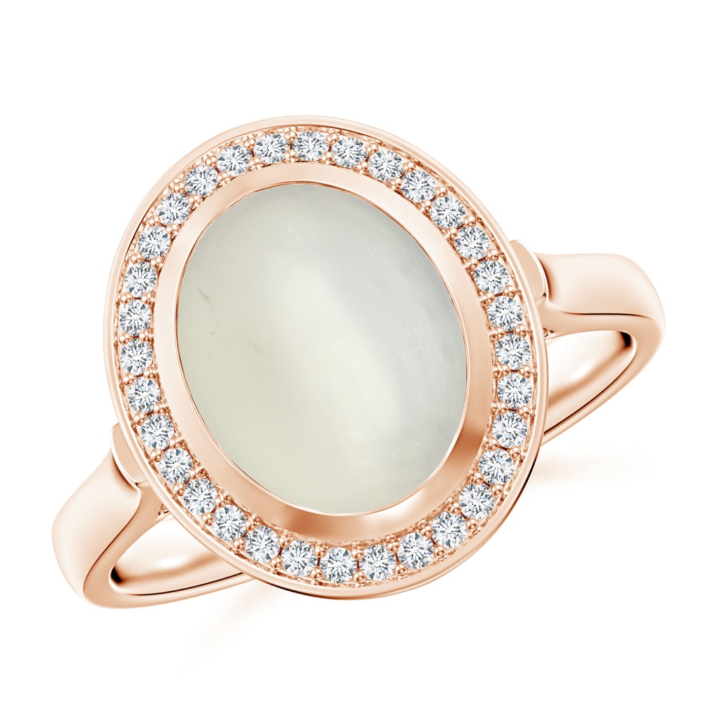 10x8mm AAA Bezel-Set Oval Moonstone Ring with Diamond Halo in Rose Gold