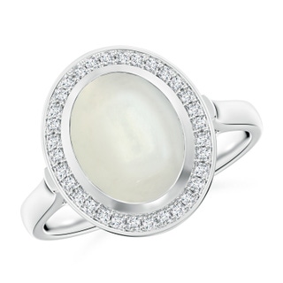 10x8mm AAAA Bezel-Set Oval Moonstone Ring with Diamond Halo in White Gold