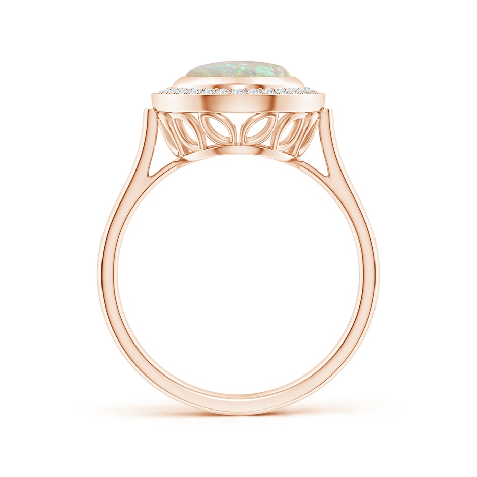 10x8mm AAA Bezel-Set Oval Opal Ring with Diamond Halo in Rose Gold side-1
