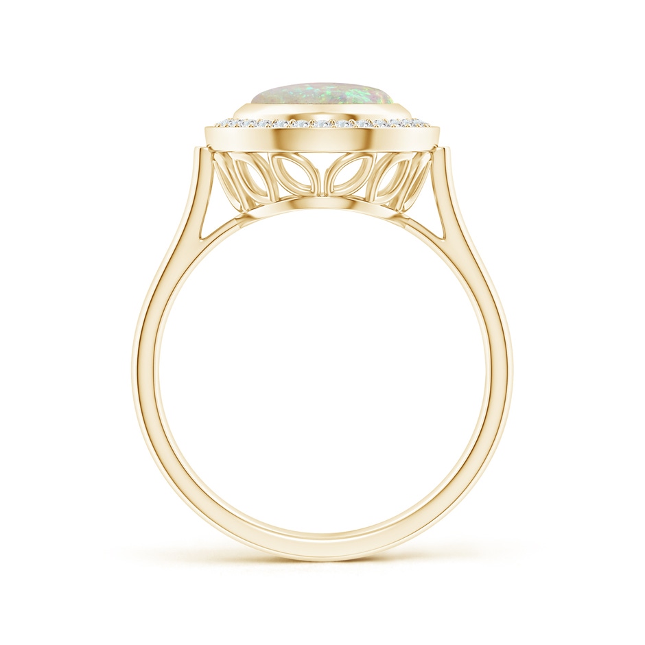 10x8mm AAA Bezel-Set Oval Opal Ring with Diamond Halo in Yellow Gold side-1