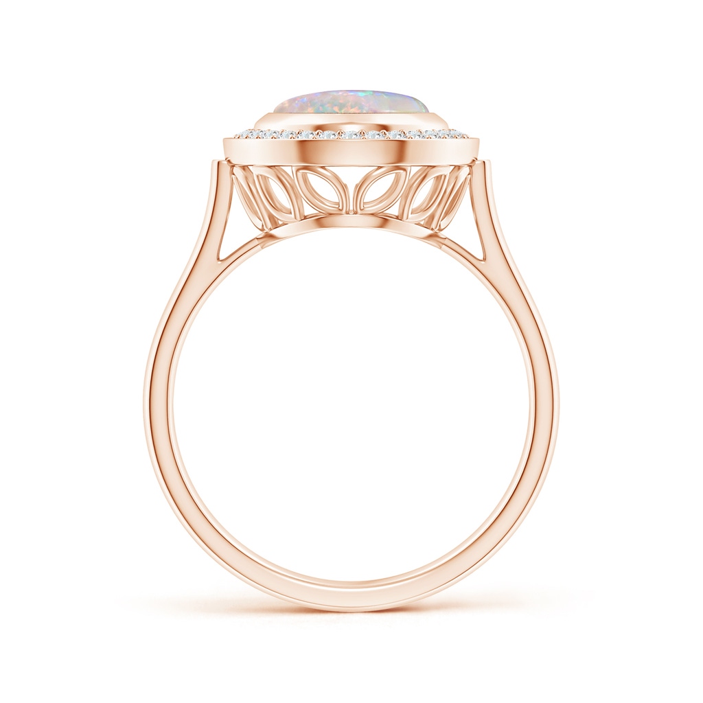 10x8mm AAAA Bezel-Set Oval Opal Ring with Diamond Halo in Rose Gold - side_1