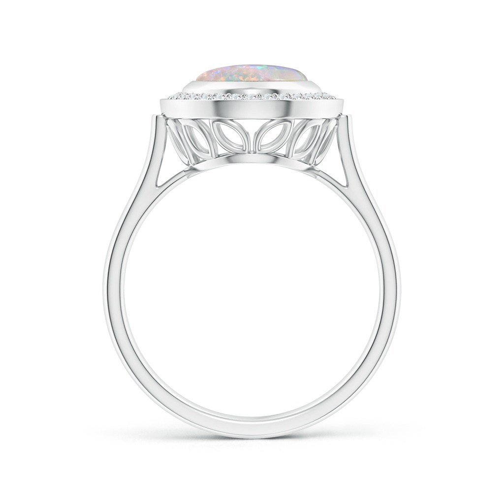 10x8mm AAAA Bezel-Set Oval Opal Ring with Diamond Halo in White Gold - side_1
