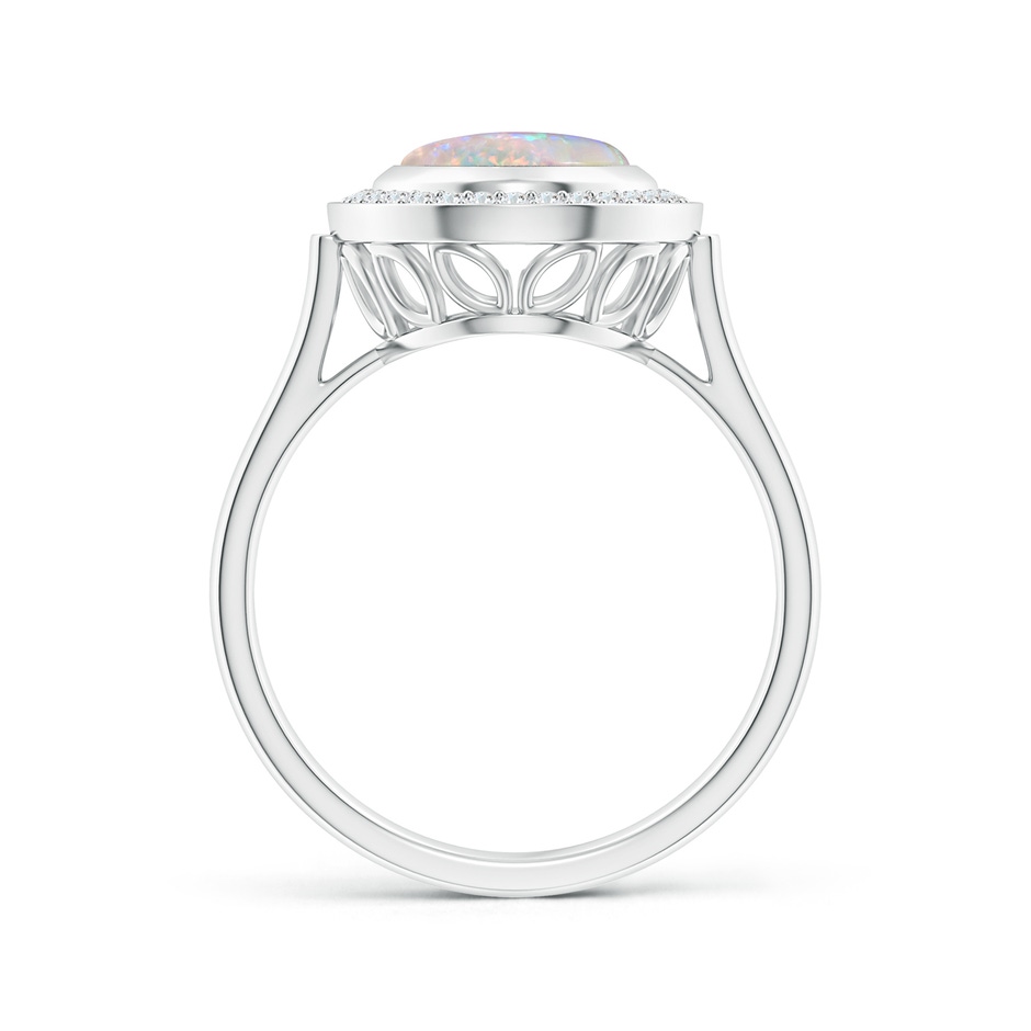 10x8mm AAAA Bezel-Set Oval Opal Ring with Diamond Halo in White Gold side-1