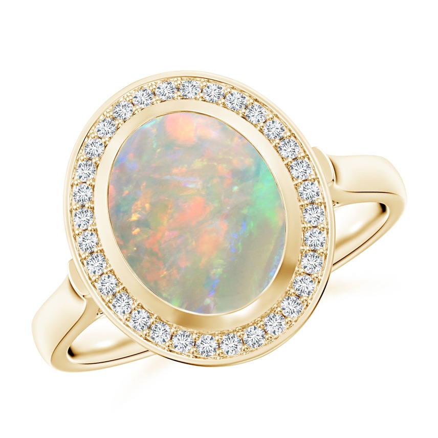 Bezel-Set Oval Opal Ring with Diamond Halo | Angara