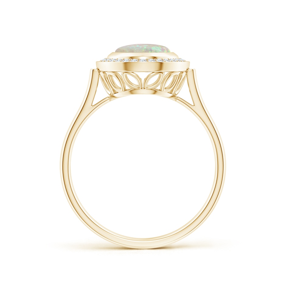 9x7mm AAA Bezel-Set Oval Opal Ring with Diamond Halo in Yellow Gold side-1