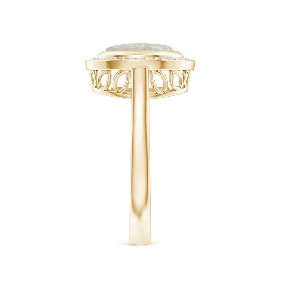 9x7mm AAA Bezel-Set Oval Opal Ring with Diamond Halo in Yellow Gold side-2