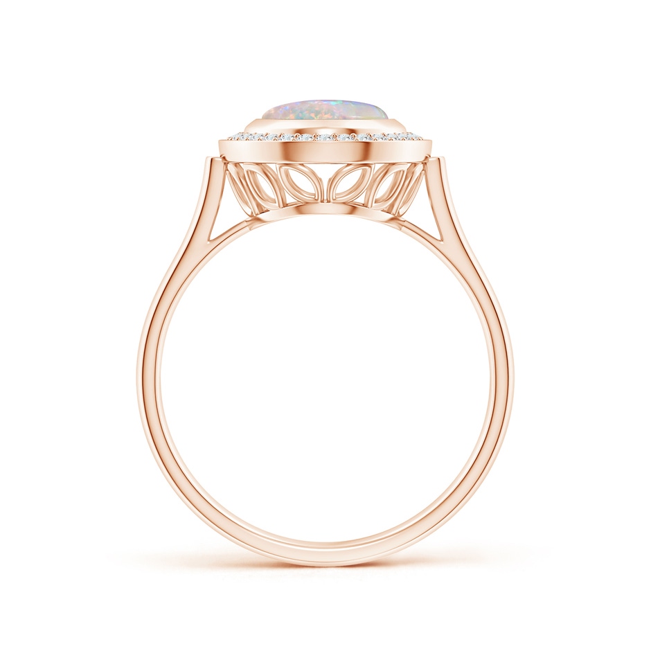 9x7mm AAAA Bezel-Set Oval Opal Ring with Diamond Halo in Rose Gold side-1