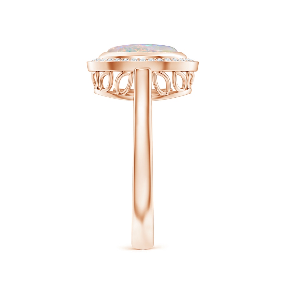 9x7mm AAAA Bezel-Set Oval Opal Ring with Diamond Halo in Rose Gold side-2