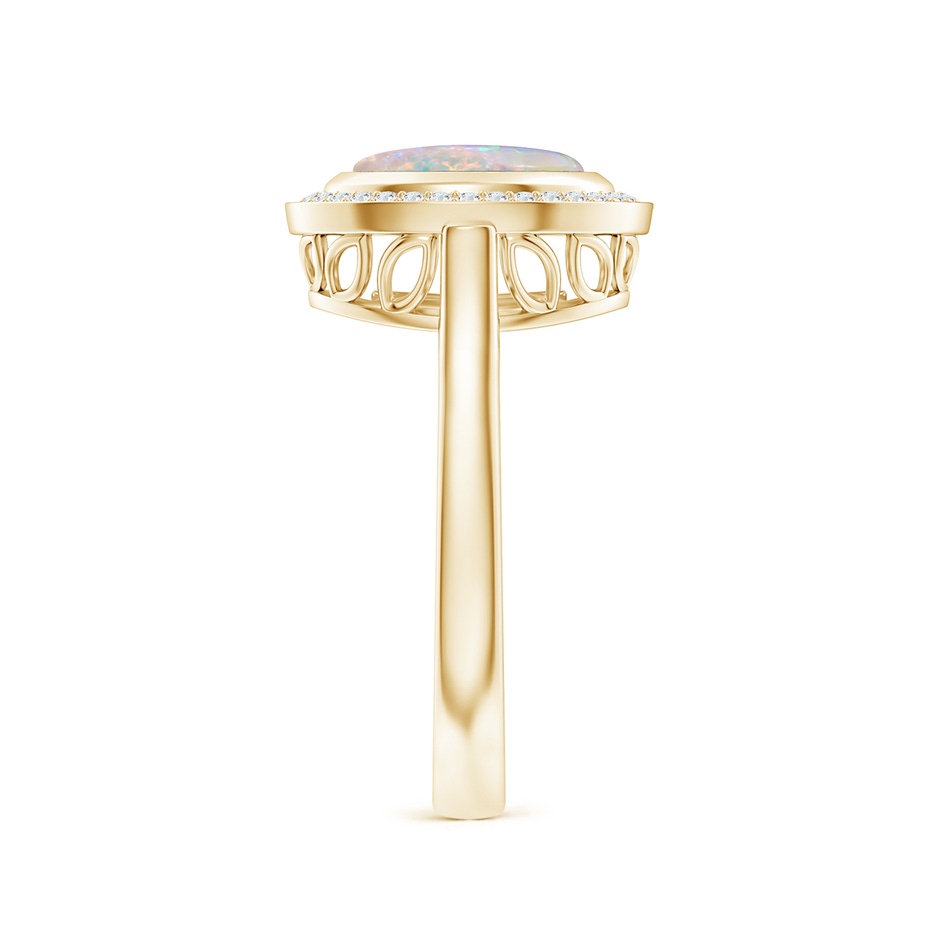 9x7mm AAAA Bezel-Set Oval Opal Ring with Diamond Halo in Yellow Gold side-2