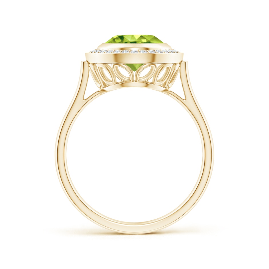 10x8mm AAA Bezel-Set Oval Peridot Ring with Diamond Halo in Yellow Gold side-1