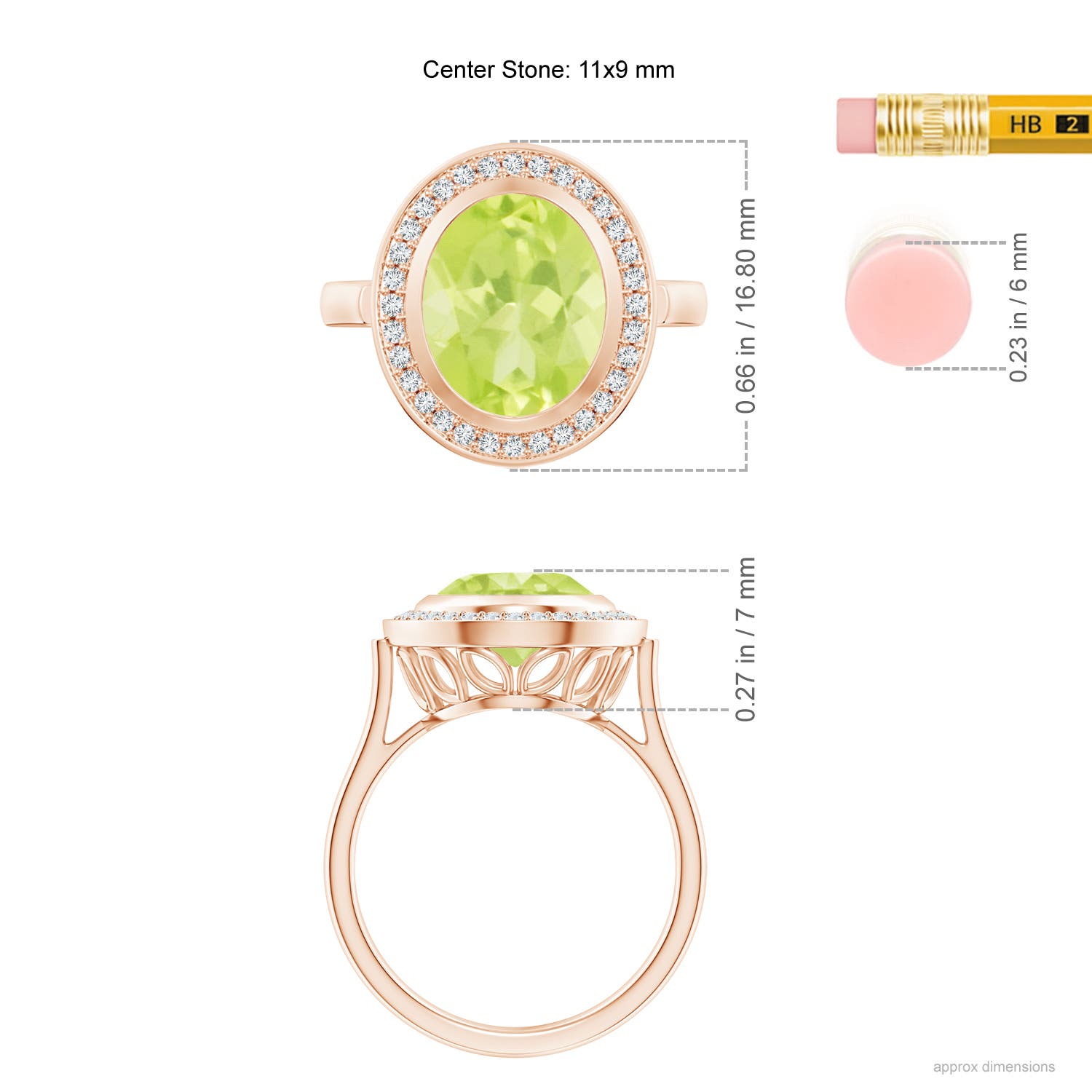 A - Peridot / 4.09 CT / 14 KT Rose Gold