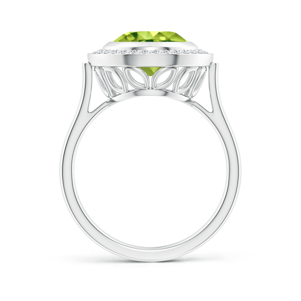 11x9mm AAA Bezel-Set Oval Peridot Ring with Diamond Halo in White Gold Side-1