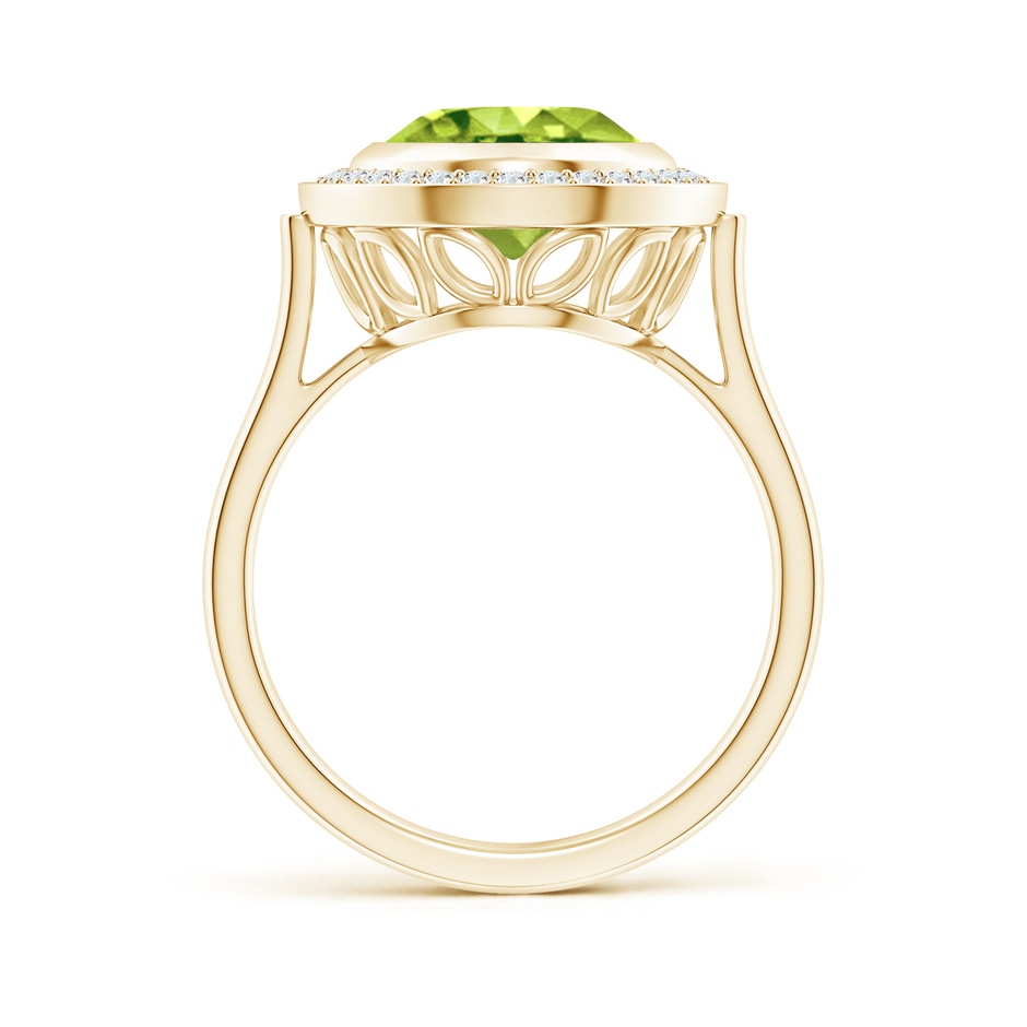 11x9mm AAA Bezel-Set Oval Peridot Ring with Diamond Halo in Yellow Gold side-1