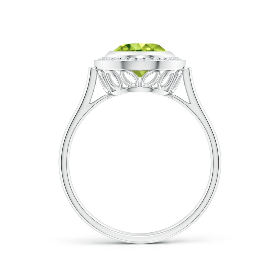 9x7mm AAA Bezel-Set Oval Peridot Ring with Diamond Halo in White Gold side-1