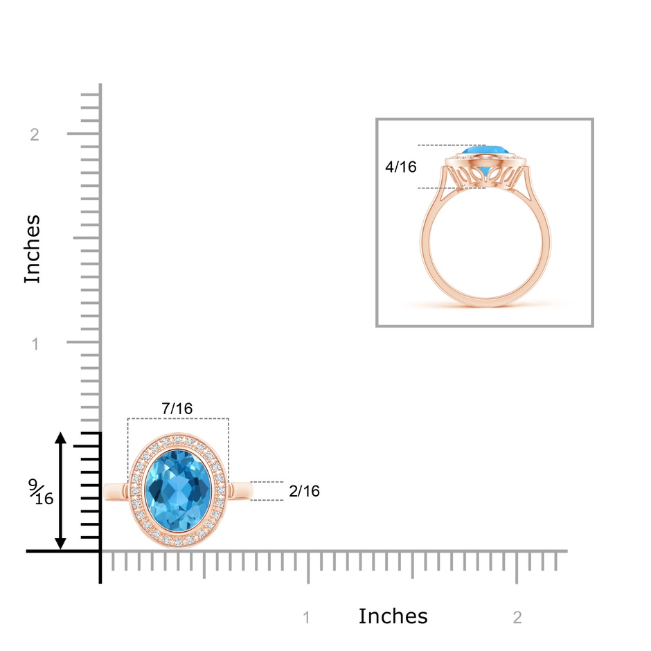 9x7mm AAA Bezel-Set Oval Swiss Blue Topaz Ring with Diamond Halo in Rose Gold product image