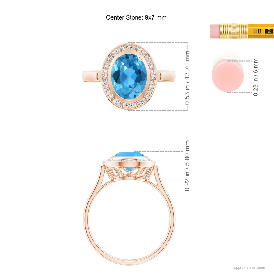 9x7mm AAA Bezel-Set Oval Swiss Blue Topaz Ring with Diamond Halo in Rose Gold product image