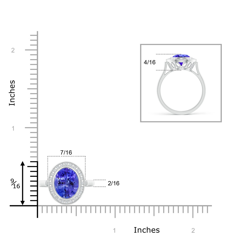 9x7mm AAA Bezel-Set Oval Tanzanite Ring with Diamond Halo in White Gold Product Image