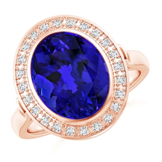 15.67x12.90x9.18mm AAAA Bezel-Set GIA Certified Oval Tanzanite Halo Ring in 18K Rose Gold