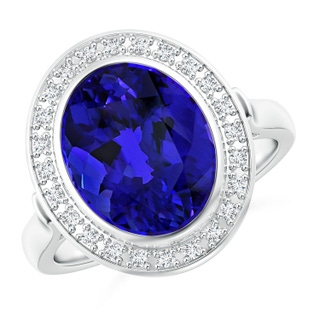 15.67x12.90x9.18mm AAAA Bezel-Set GIA Certified Oval Tanzanite Halo Ring in White Gold