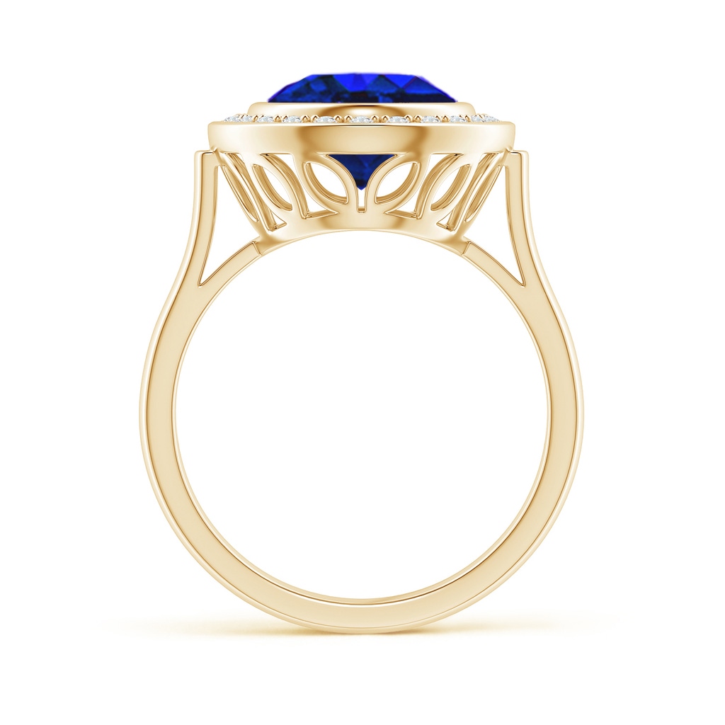 15.67x12.90x9.18mm AAAA Bezel-Set GIA Certified Oval Tanzanite Halo Ring in Yellow Gold Product Image