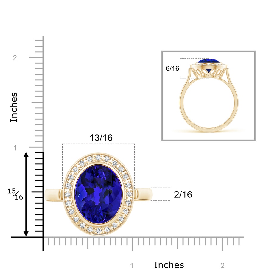 15.67x12.90x9.18mm AAAA Bezel-Set GIA Certified Oval Tanzanite Halo Ring in Yellow Gold Product Image