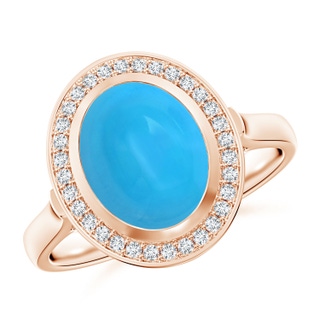 10x8mm AAAA Bezel-Set Oval Turquoise Ring with Diamond Halo in Rose Gold
