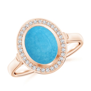 9x7mm A Bezel-Set Oval Turquoise Ring with Diamond Halo in 10K Rose Gold