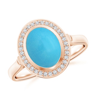 9x7mm AA Bezel-Set Oval Turquoise Ring with Diamond Halo in Rose Gold