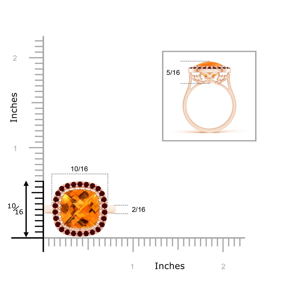 10mm AAAA Cushion Citrine Cocktail Ring with Ruby Halo in Rose Gold product image
