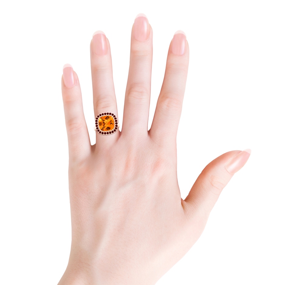 11mm AAAA Cushion Citrine Cocktail Ring with Ruby Halo in Rose Gold product image