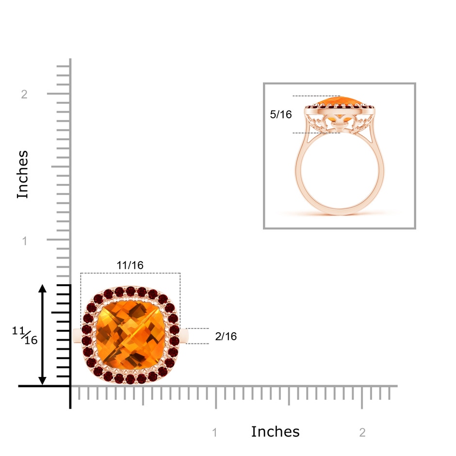 11mm AAAA Cushion Citrine Cocktail Ring with Ruby Halo in Rose Gold product image